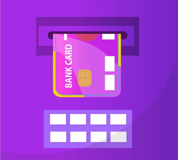 Caixa eletrônico com um ícone de cartão bancário, design plano. Caixa multibanco isolada sobre fundo branco. Ilustração vetorial, clip art —  Vetores de Stock