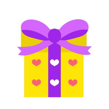 Hediye ikonu, düz tasarım. Beyaz arka planda izole edilmiş. Vektör illüstrasyonu, klip sanatı