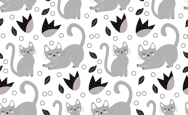 Leuke katten naadloos patroon. Kittens eindeloze achtergrond, herhalende textuur. Vectorillustratie — Stockvector