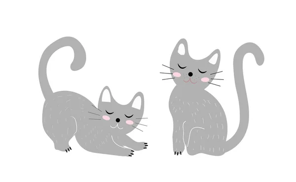Lindo gatos conjunto plano mano ratón estilo. Los gatitos son pequeños. Ilustración vectorial — Vector de stock