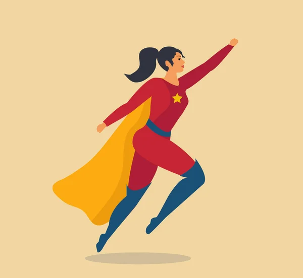 Kadın süper kahraman. Kahraman gibi giyinmiş kız, süper kadın vektör illüstrasyonu — Stok Vektör
