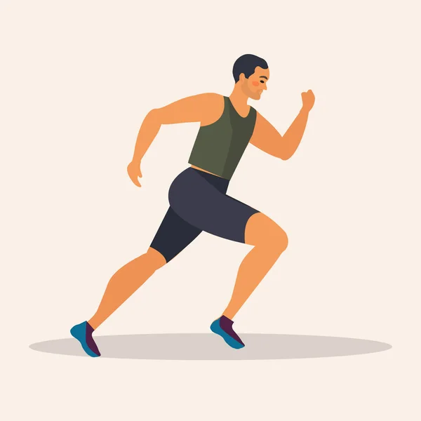 Homem corre maratona, atleta realiza uma corrida, superando a distância. Homem do desporto, exercício cardiológico. Ilustração vetorial —  Vetores de Stock