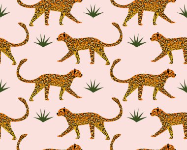 Leopar desensiz modern moda hipster tarzı. Arka plan, sonu gelmeyen bir doku. Vektör illüstrasyonu