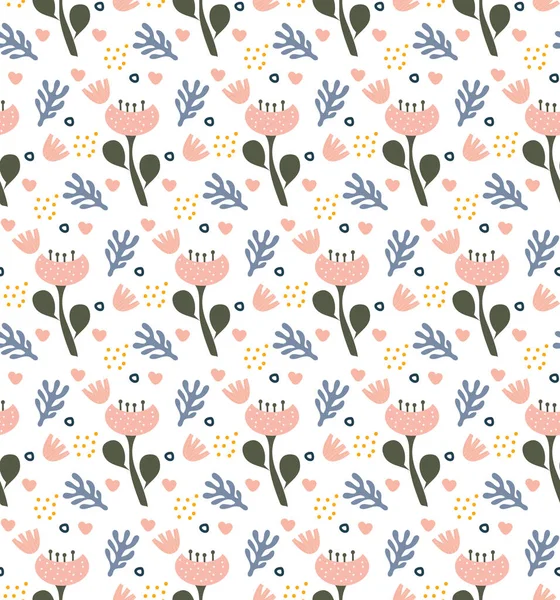Retro bloemen doodle patroon. Bloemen Achtergrond, eindeloze herhalende textuur. Vectorillustratie — Stockvector