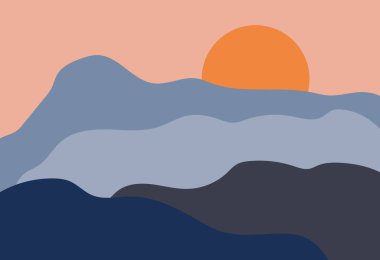 Soyut manzara modern düz stil. Doğa, dağlar, arazi. Vektör illüstrasyonu