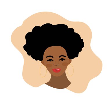 Afrikalı Amerikalı kadın düz stil. Beyaz arka planda izole edilmiş bir afro kız. Vektör illüstrasyonu