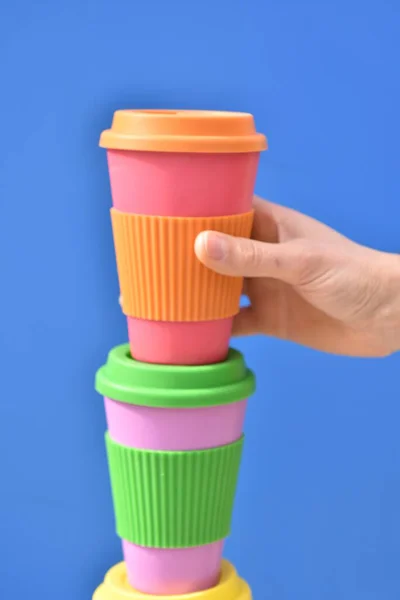 Eine Frau Nimmt Eine Öko Kaffeetasse Die Hand Null Abfall — Stockfoto