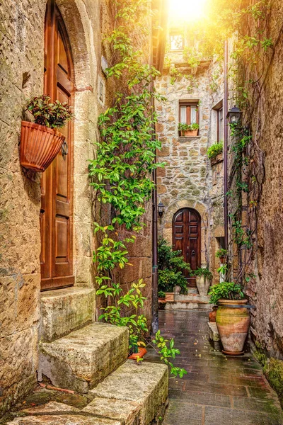 Gasse in der Altstadt, Pitigliano, Toskana, Italien — Stockfoto