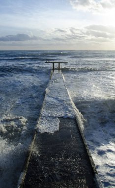 Pier, jetty, Black sea, waves, storm, foam, drops, Russia