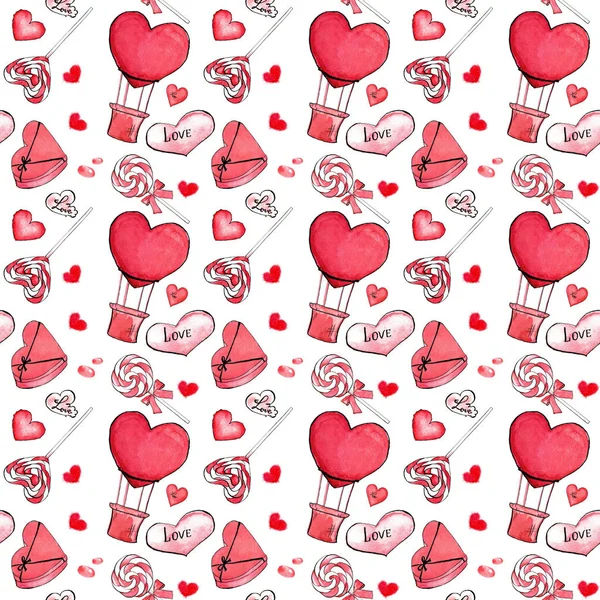 ロマンチックなバレンタインデーの手描きパターン — ストック写真