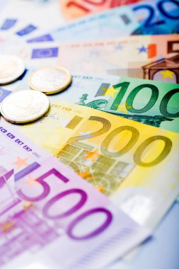 Closeup banknot ve madeni paralar