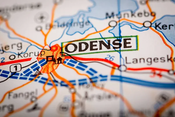 Ville d'Odense sur une carte routière — Photo