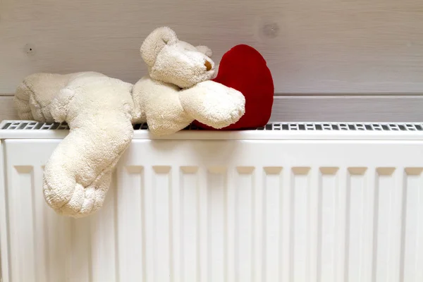 Teddy bear rying radiator — Stok Foto