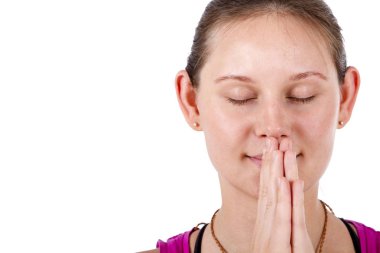 namaste içinde kız portre eller