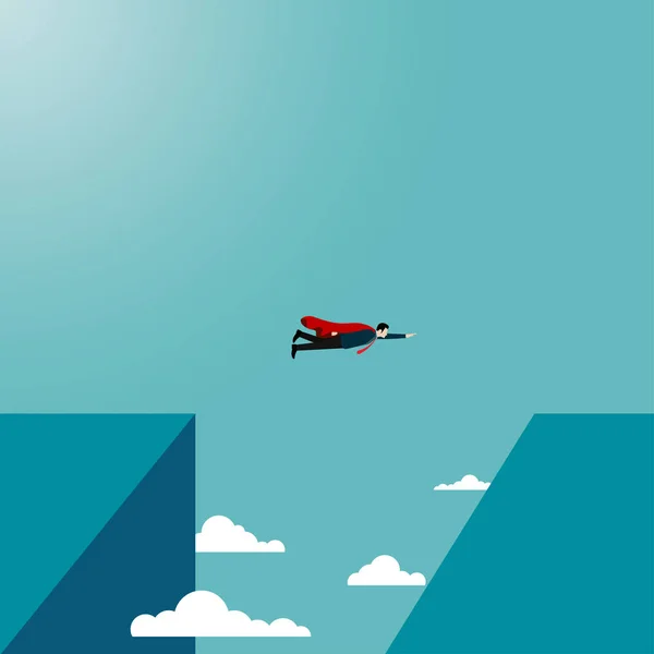 Businessman flying reach the other side of the cliff — Stock Vector