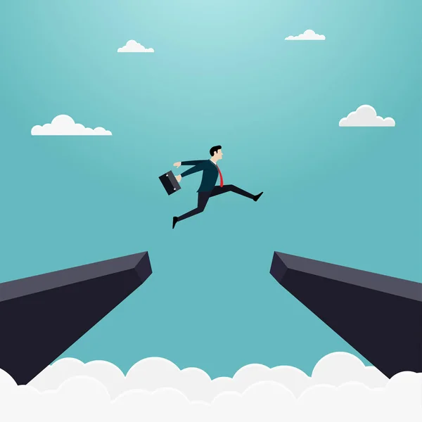 Businessman jump through the gap of the cliff — Stock Vector