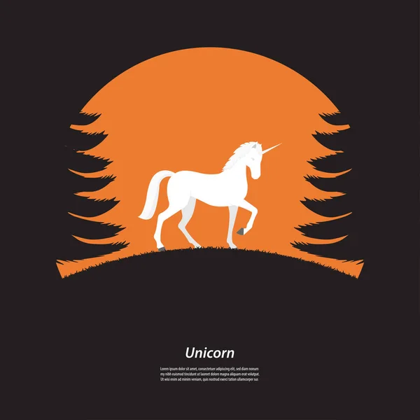 Silhouette kuda unicorn di hutan - Stok Vektor