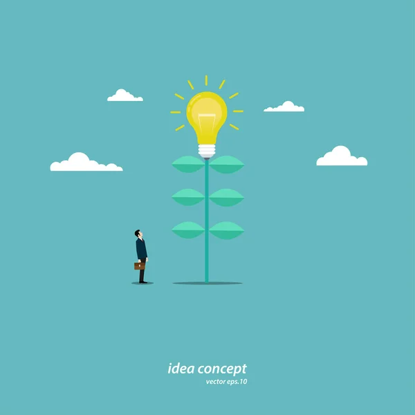 Concept Ideas Business Young Businessman Stands Light Bulb Tree Business — Stock Vector