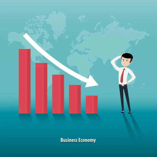 Chute Économique Mondiale Marché Boursier Tendance Baisse Désespoir Courtier Homme — Image vectorielle