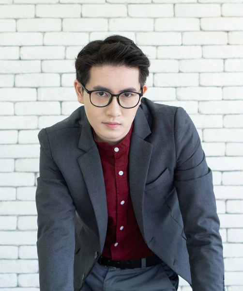 Een jonge Aziatische zakenman met een zelfverzekerd gezicht, draagt grijze sui — Stockfoto