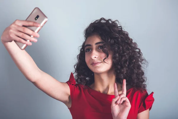 Giovane Donna Mano Smart Phone Selfie — Foto Stock