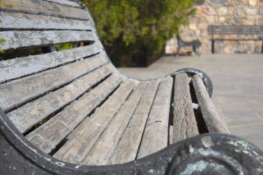 Doğada ahşap bank ve ağaçlar