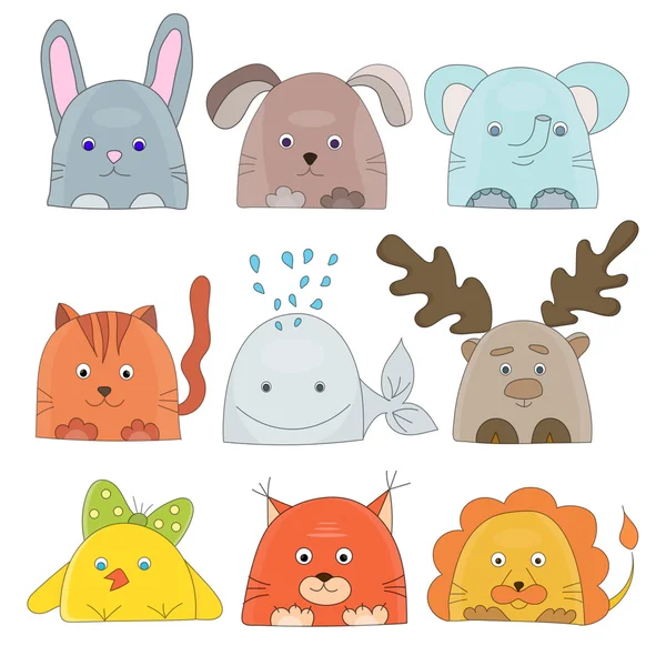Cute animals collection for kids party design — Stock Vector