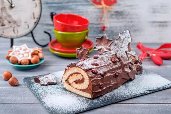 Bush de Noel jul Log kaka — Stockfoto