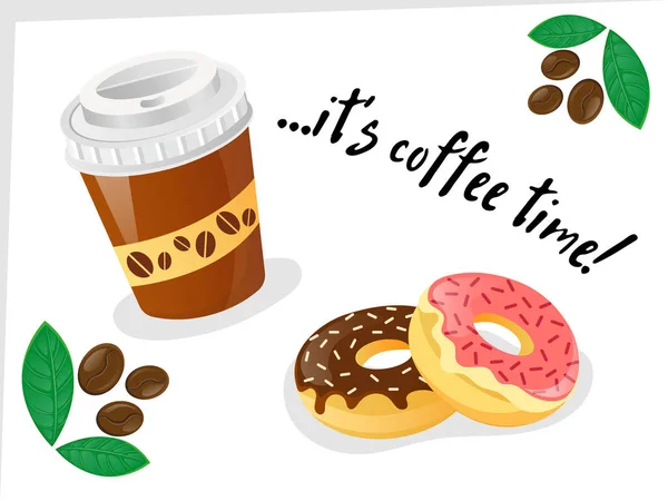 Kaffeekapsel, Kaffeebohnen und Donuts — Stockvektor