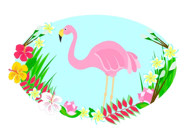 Flamingó és trópusi virágok — Stock Vector