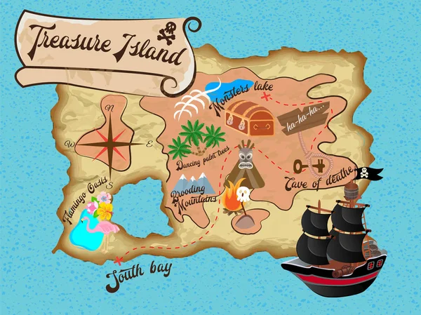 Treasure Island Pirate Map for Quest — Stock Vector