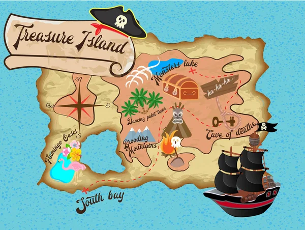 海盗的追求金银岛的地图 — 图库矢量图片