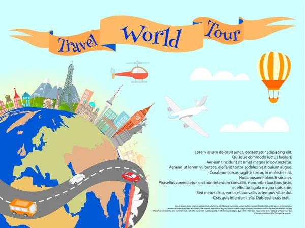 Poster do Tour Mundial de Viagem — Vetor de Stock