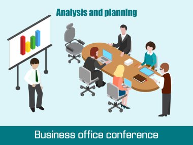 3D izometrik iş konferans kavramı düz