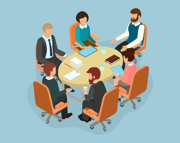 Personal de oficina en la mesa redonda en el proceso de discusión — Vector de stock