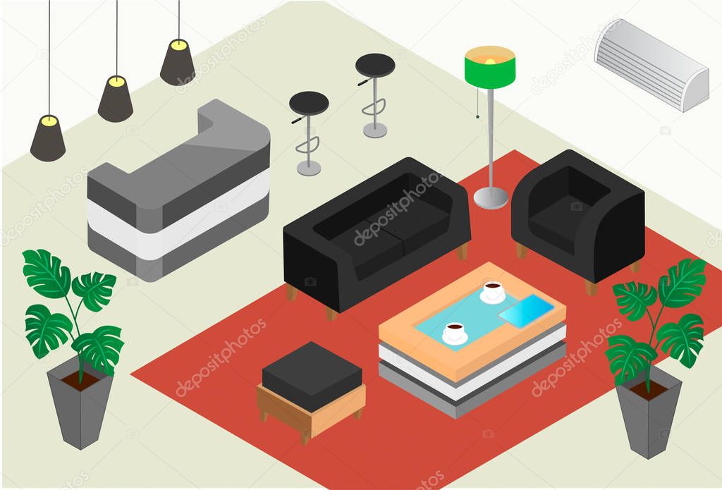 Isometric design of a reception office or hotel 