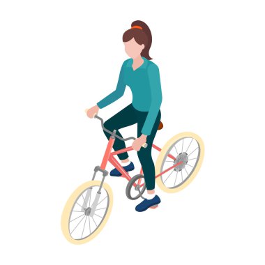 Sports girl on a bicycle in isometric view. Element for infographics, design. Vector illustration EPS10/