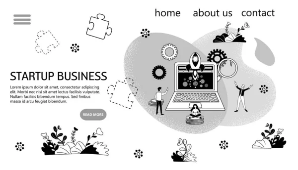 Banner Start-up Business-Konzept monochrom schwarz-weiß vect — Stockvektor