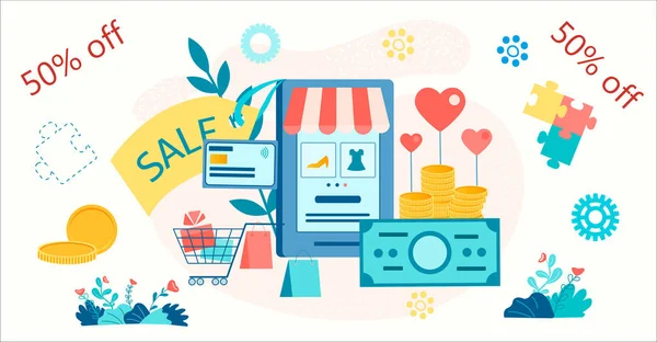 Online Shopping Concept Vector Illustration. Discount and great — ストックベクタ