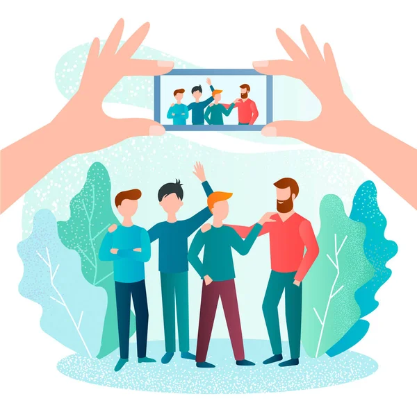 Friends company selfie in nature — Stock Vector