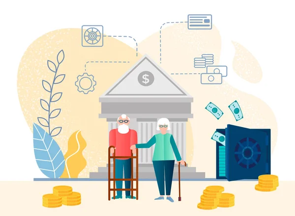 Personas mayores felices ahorrando dinero en pensiones — Archivo Imágenes Vectoriales