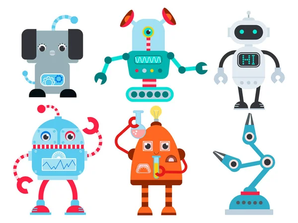 Kartun tarzında posterler, çocuk partileri için davetiyeler, etkinlikler için posterler, oyun sertifikaları tasarlayan sevimli robotlar. Bilim ve uzayda robotlar kavramının vektör illüstrasyonu