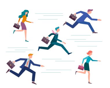 Koşan insanlar, iş ekibi, rekabet vektörü çizim konsepti. 