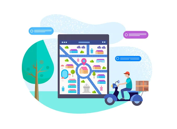 Online Objednávání Dodání Koncepce Vektorové Ilustrace Tableta Mapou Města Dodavatel — Stockový vektor
