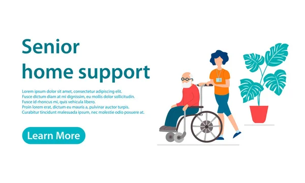 Senior Home Support Concept Vector Illustratie Een Jonge Medewerker Van — Stockvector