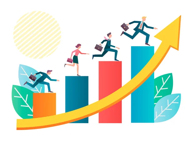 Team Forretningsmenn Kjører Opp Søylene Diagrammet Inntektsvekst Konseptet Ønske Suksess – stockvektor