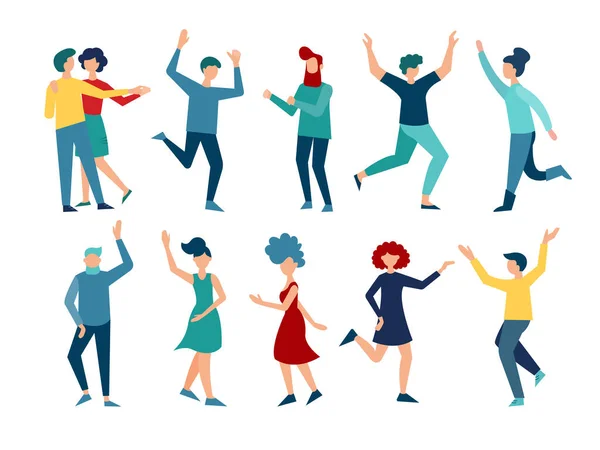 Dansende Mensen Gelukkige Vrienden Het Feest Vectorillustratie — Stockvector