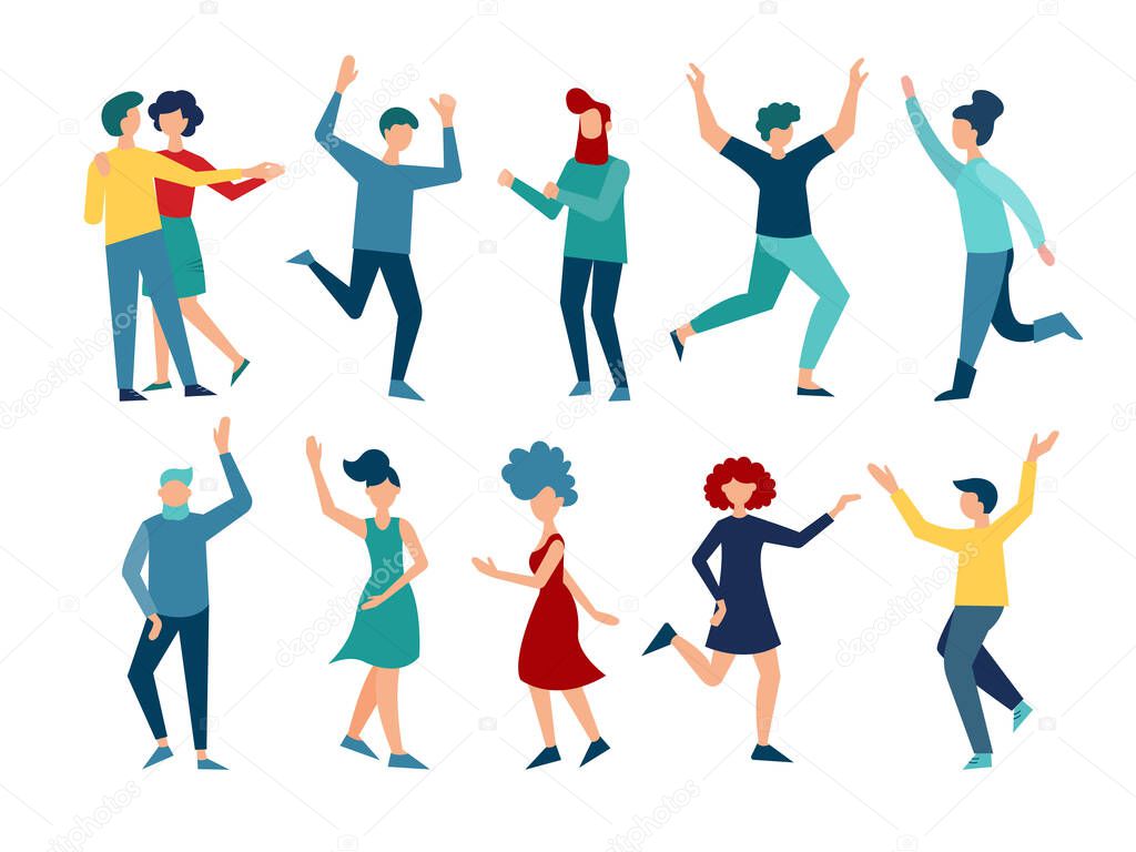 Dancing people. Happy friends at the party. Vector illustration.