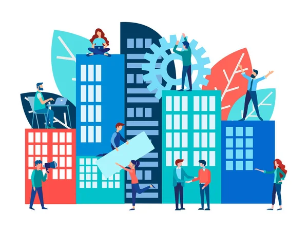 Emlakçı Concept Vector Illustration. İnşaat, kiralama, emlak alım ve satımı