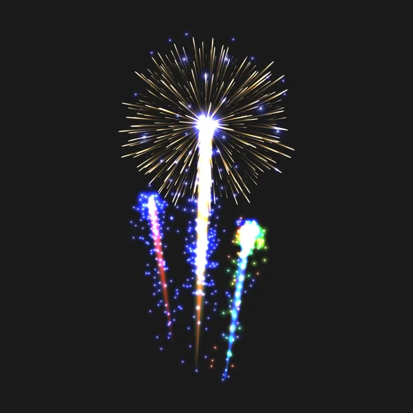 Fuochi d'artificio decorati festivi isolati scoppiare in varie forme scintillanti pittogrammi set . — Foto Stock